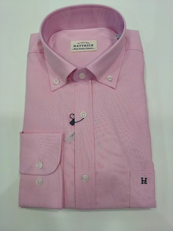 Camisa rosa en algodon de oxford medium fit con bolsillo Hattrick